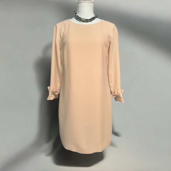 Banana Republic Dresses & Skirts - Banana Republic Dress Womens 4P Beige Ruffle Button Cuff Shift Round Neck Pocket